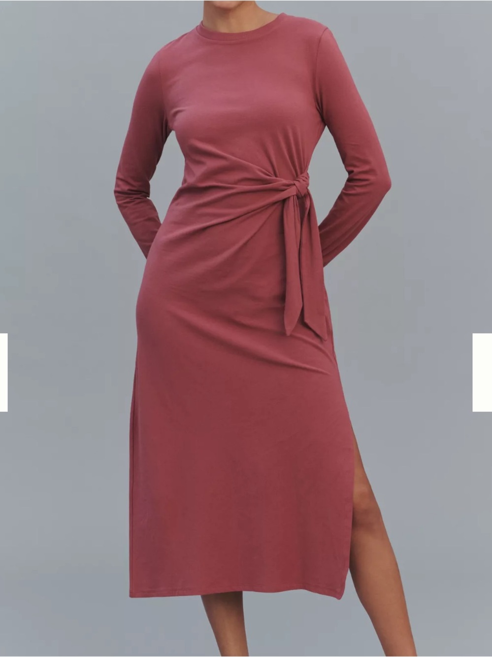 Daily Practice Tie Breaker Long Sleeve Midi Dress in Dusty Rose Size S